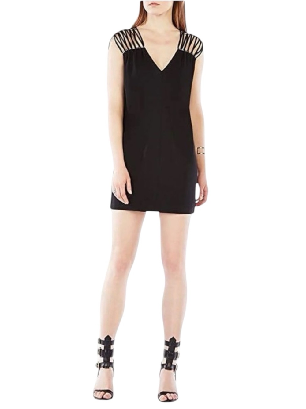 BCBGMaxAzria Black Gold Beaded Strapped Mini Dress NWT Size XS Sexy Rave